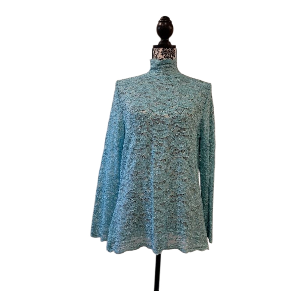 Jane Seymour signature Lace Blouse Top size XLG nylon Elegant aqua Blue